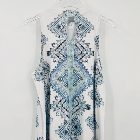 Altar'd State Size Medium Blue & White Boho Jersey Knit Mock Neck Dress - Picture 7 of 9